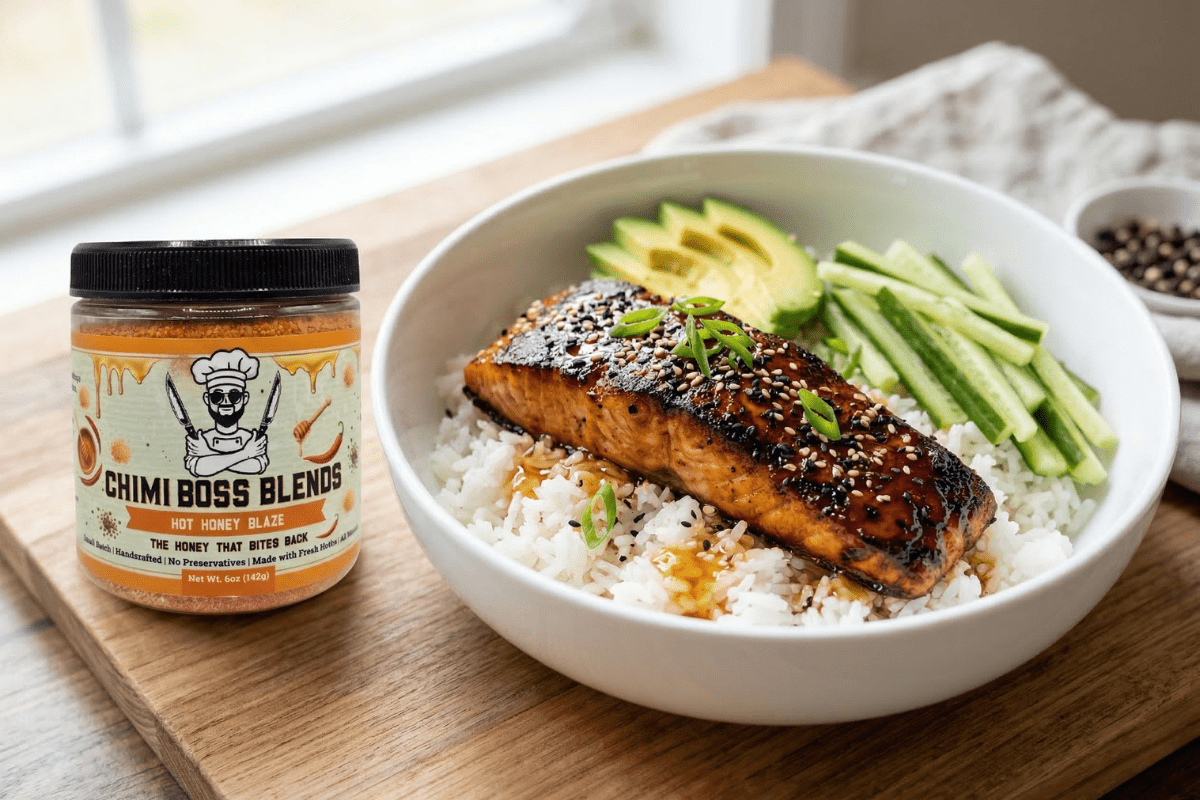 Hot Honey Salmon Rice Bowl (Sweet, Spicy & Ready in 25 Minutes) - Chimi Boss Blends