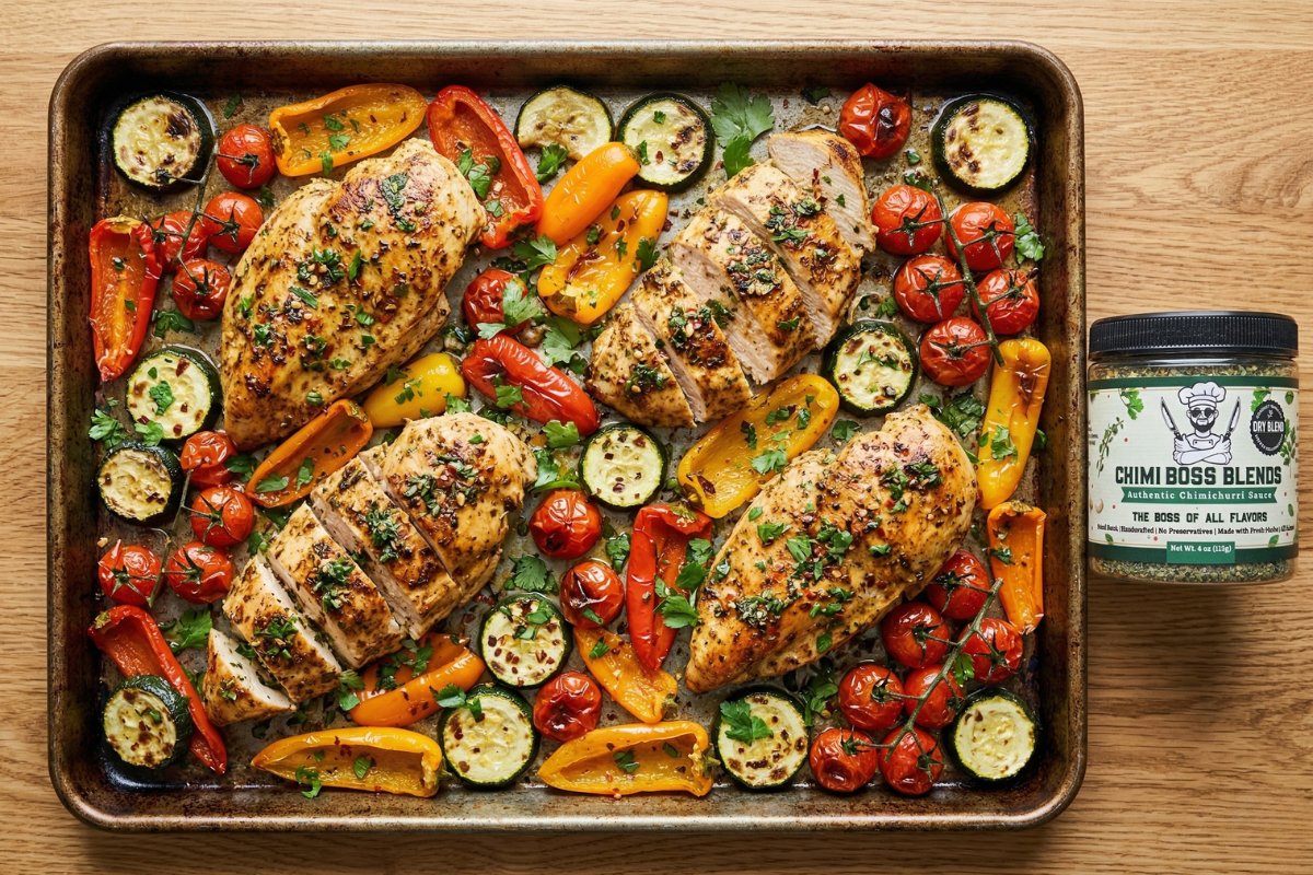 Chimichurri Sheet Pan Chicken and Vegetables (Bold, Easy & Ready in 35 Minutes) - Chimi Boss Blends