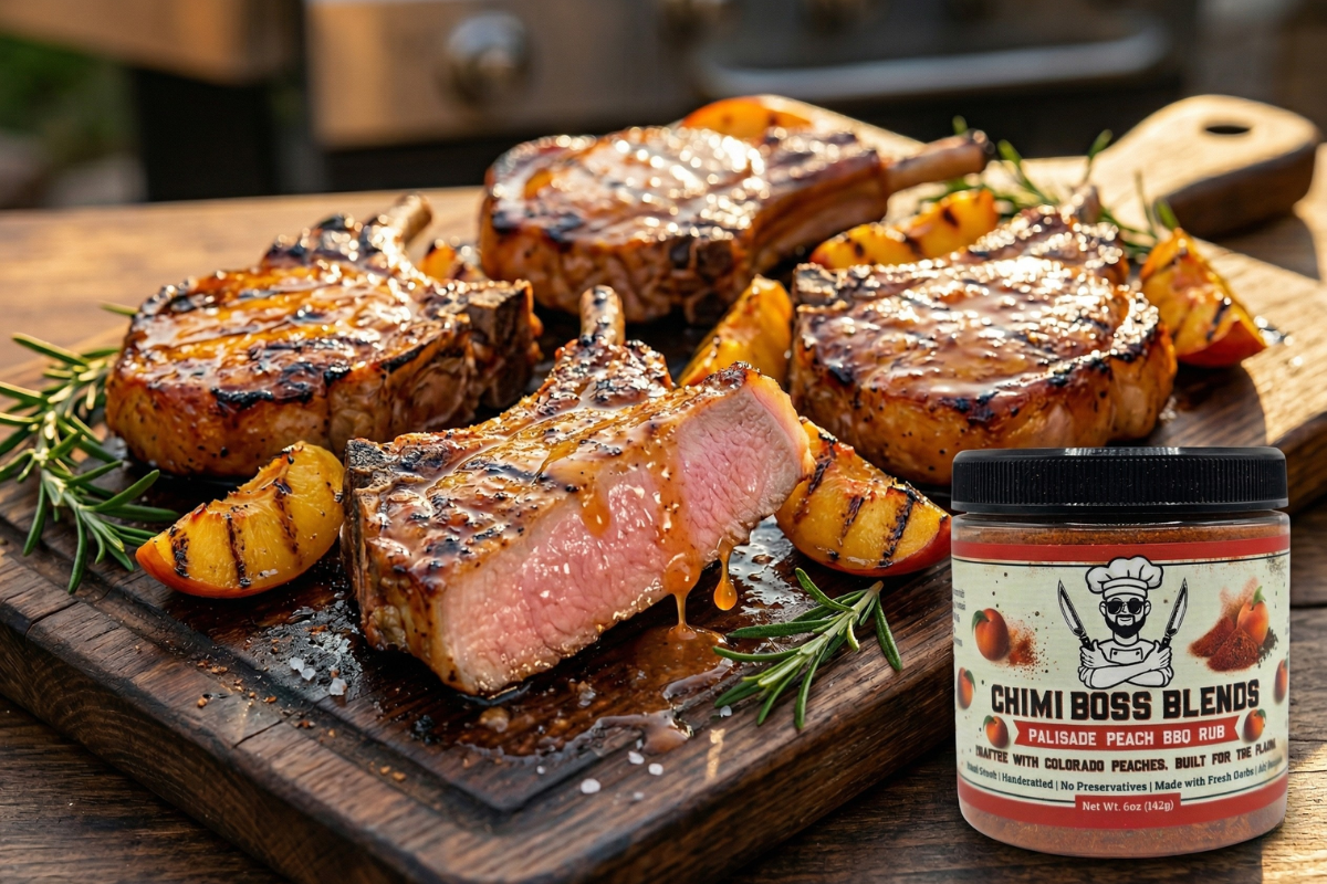 Palisade Peach BBQ Pork Chops (Juicy, Bold & Ready in 20 Minutes) - Chimi Boss Blends