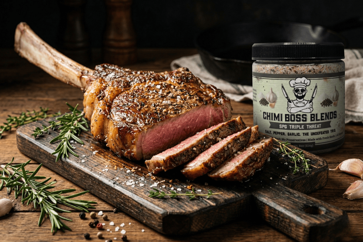 SPG Reverse Sear Tomahawk Steak (Bold, Perfect & Restaurant Quality at Home) - Chimi Boss Blends
