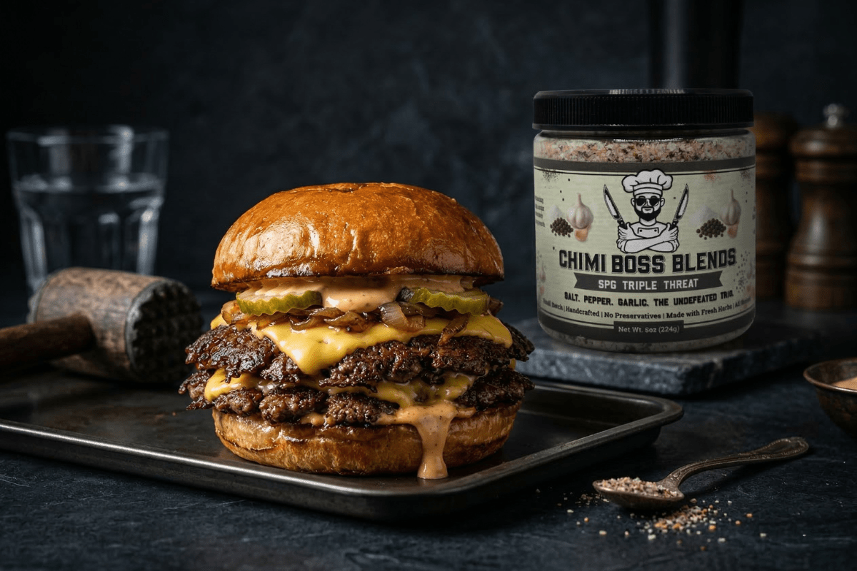 SPG Smash Burgers (The Ultimate Homemade Smash Burger) - Chimi Boss Blends 
