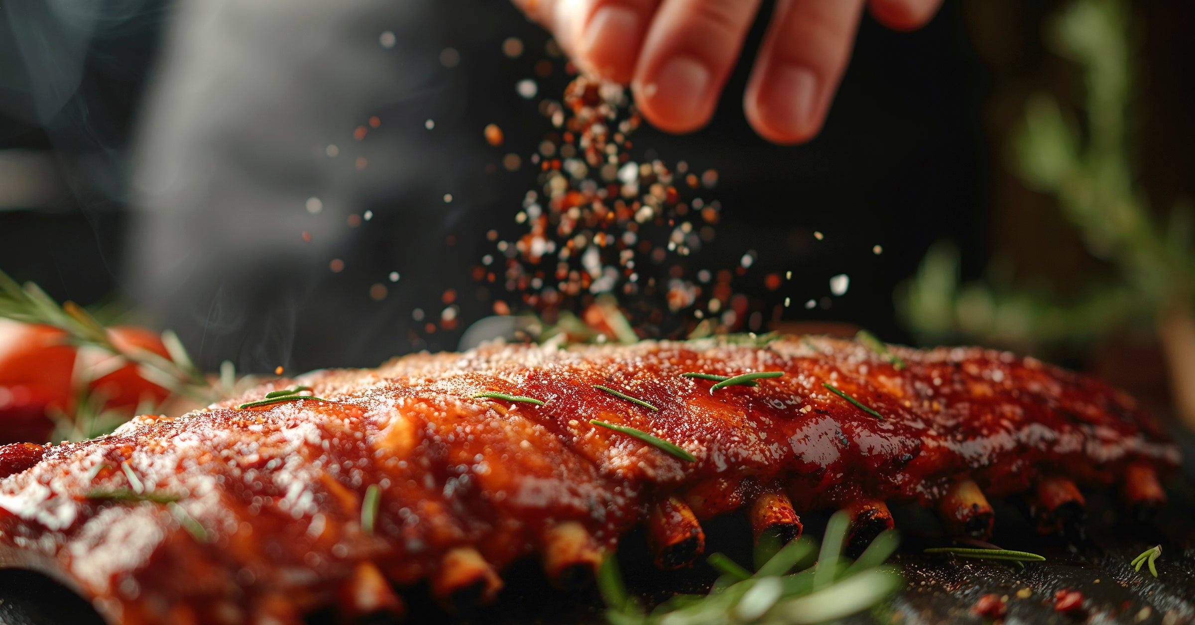 Ribs Being seasoned with Chimi Boss Blends Palisade Peach BBQ rub