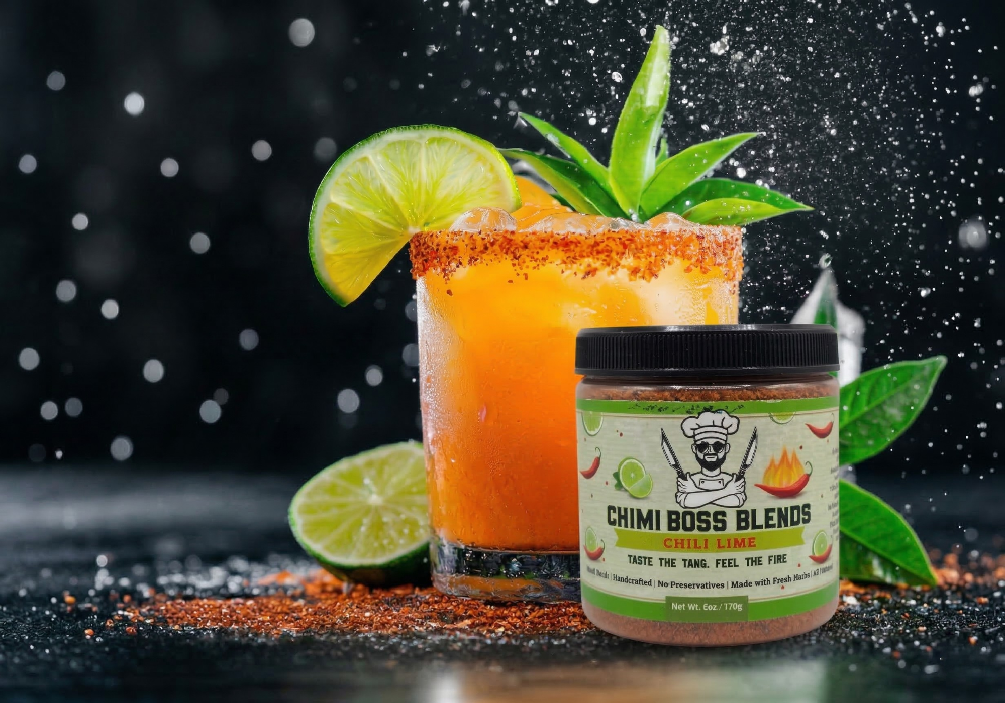 Chimi Boss Blends Margarita rim with chili lime seasoning from chimi boss blends 